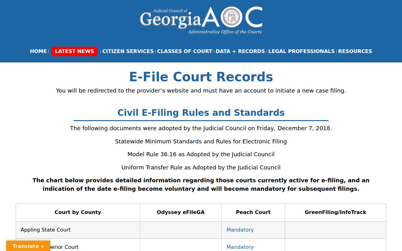 Georgia court e-file county matrix for Haralson access