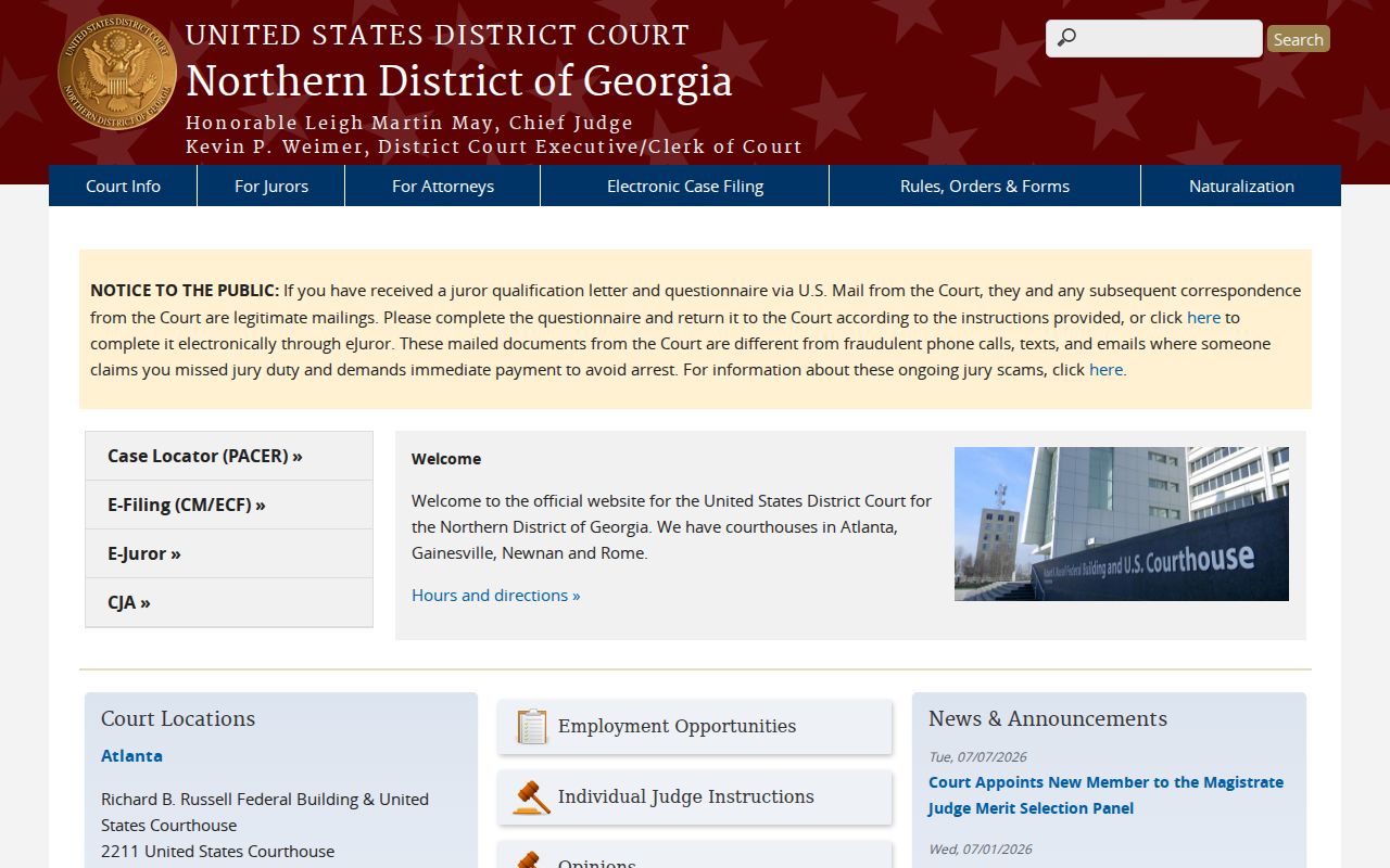 Official Northern District of Georgia federal court website