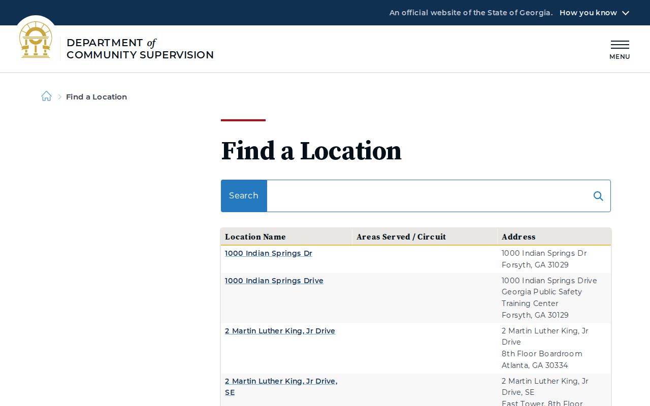Georgia Department of Community Supervision location search