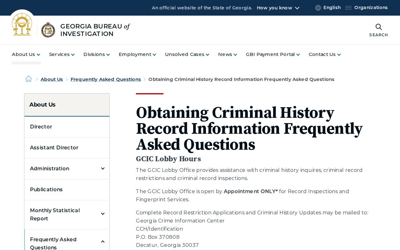 GCIC criminal history access and inspection FAQ