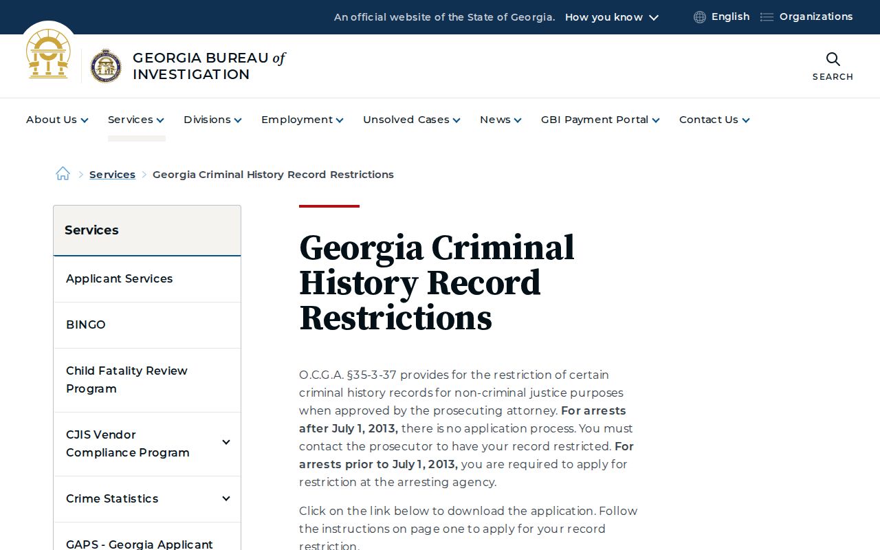Georgia Bureau of Investigation record restriction guidance