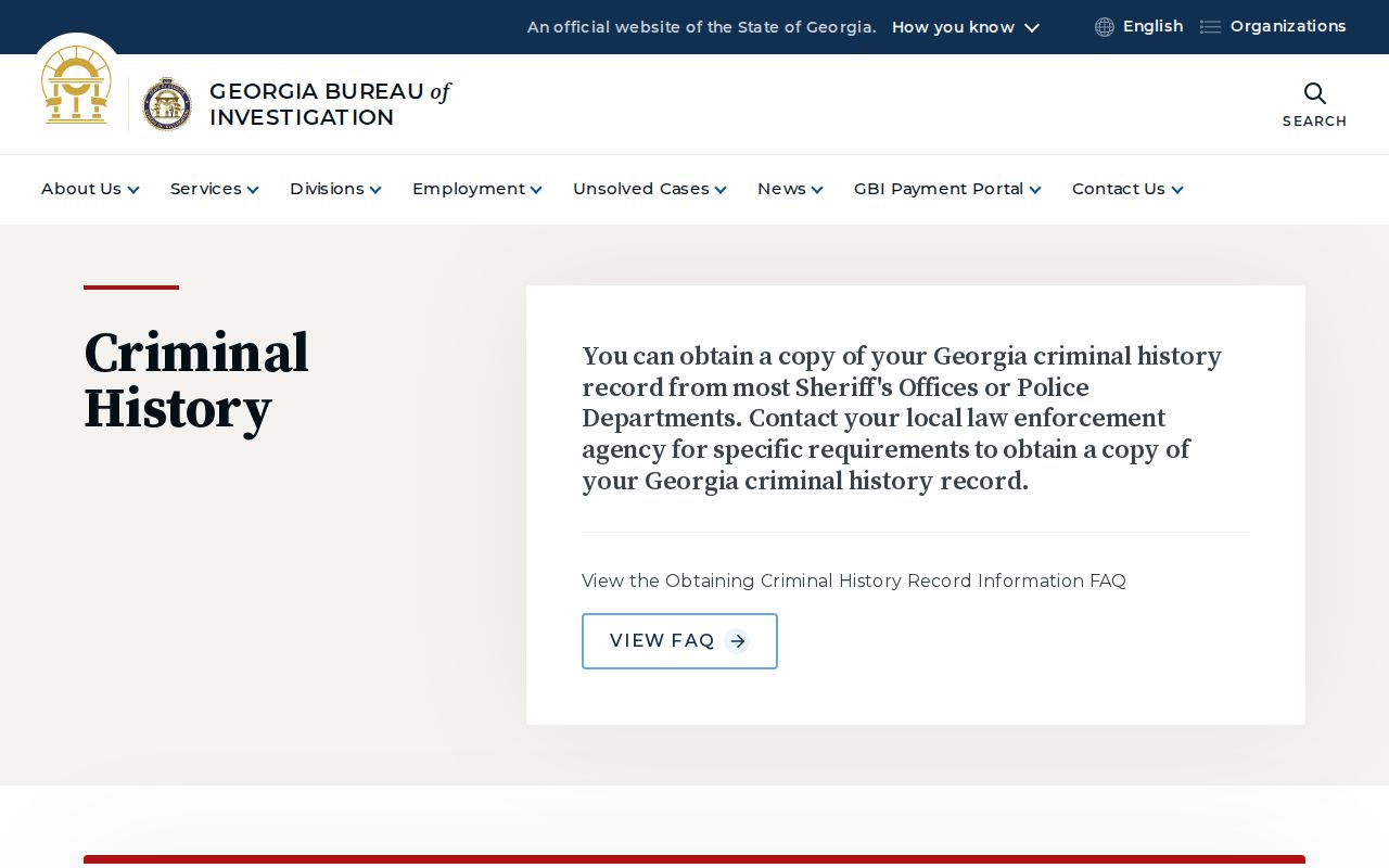 Georgia Bureau of Investigation criminal history information page