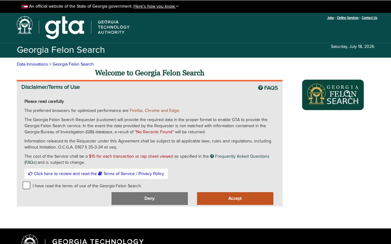 Official Georgia Felon Search portal